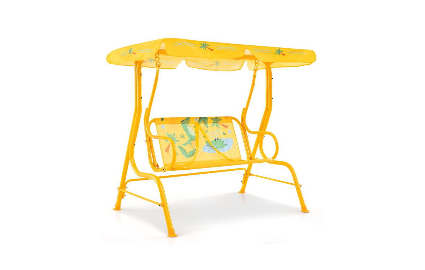 Детская игрушка HONGGE 2-Seater Metal Stand Kids Patio Swing with Adjustable Canopy, Up to 180 lbs, Ages 3+, цвет: Жёлтый — фото 1
