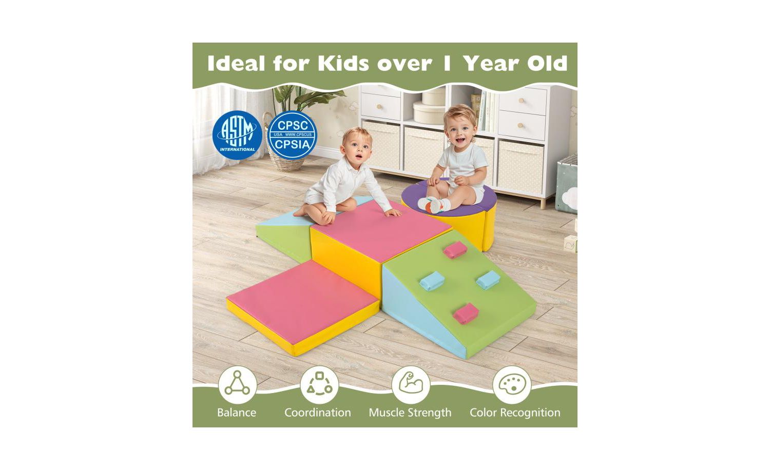 6 Piece Foam Climbing Blocks with Hook and Loop Fasteners