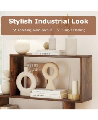 3-Tier Geometric Bookshelf Freestanding Wooden Bookcase with 2 Cubic Compartments