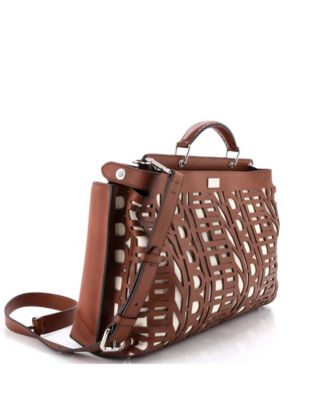 Large Peekaboo Iconic Essential Bag Laser Cut Leather and Canvas