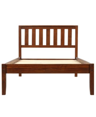 Walnut Wood Platform Bed with Headboard 100 Pine Wood Construction and 6 Support Legs