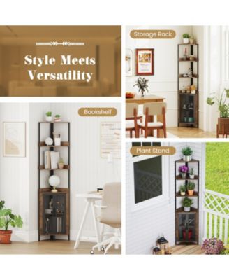  Tier Corner Bookcase with Cabinet Storage Shelf