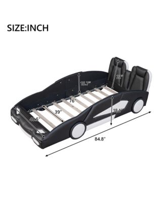 Twin Size Race Car Shaped Platform Bed with Side Rails Support Wheels and Two Seat Design