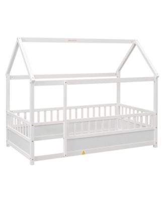 Twin Size Wood Floor Bed House Roof Frame Fence Guardrails  Pine Wood