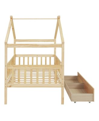 Wooden House Bed Two Drawers