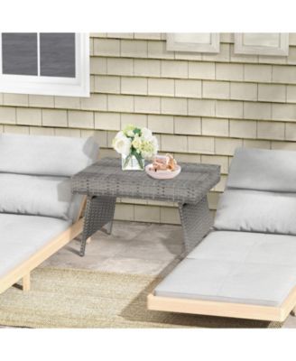 Folding PE Rattan Side Coffee Table Patio Garden Furniture