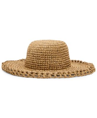 Steve Madden Black Paper Straw Floppy Wide Brim Sun Hat Seashell Detail One Size Wide Brim Braided Floppy Beach Hat for Large Heads - Fadivo  main image 3