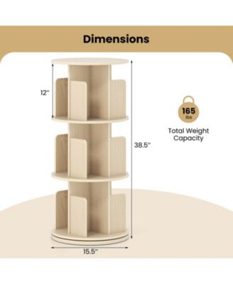 3-Tier Rotating Bookshelf with Dividers and Anti-falling