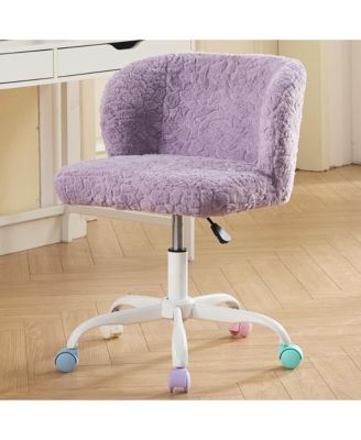 Faux Fur Office Chair - Adjustable Swivel Desk Chair, Fluffy Computer Chair with Colorful Wheels and Metal Base for Home Office