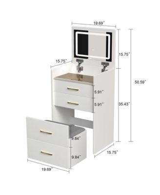 3 in 1 Vanity Desk  - Compact Dressing Table Set with Plip Top LED Mirror, Visible Glass Desktop, Cushioned Tool and 3 Drawers for Bedroom