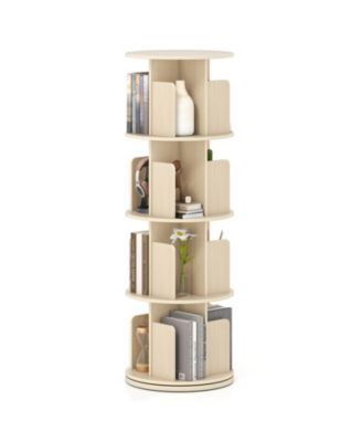 4-Tier Rotating Bookshelf 360degree(s) Display Rack with Dividers and Anti-falling