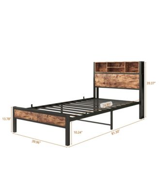 Metal Bed Storage Headboard Charging Station Bookcase
