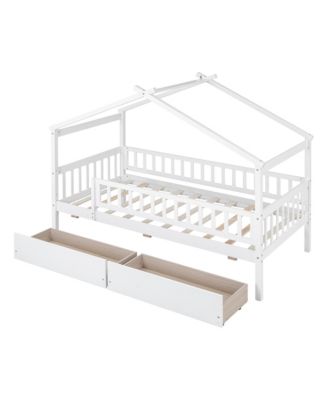 Twin Size Wooden House Bed Two Drawers