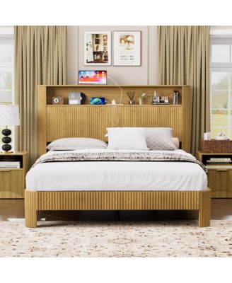 Bed Frame Wavy Curved Storage Headboard Charging Station