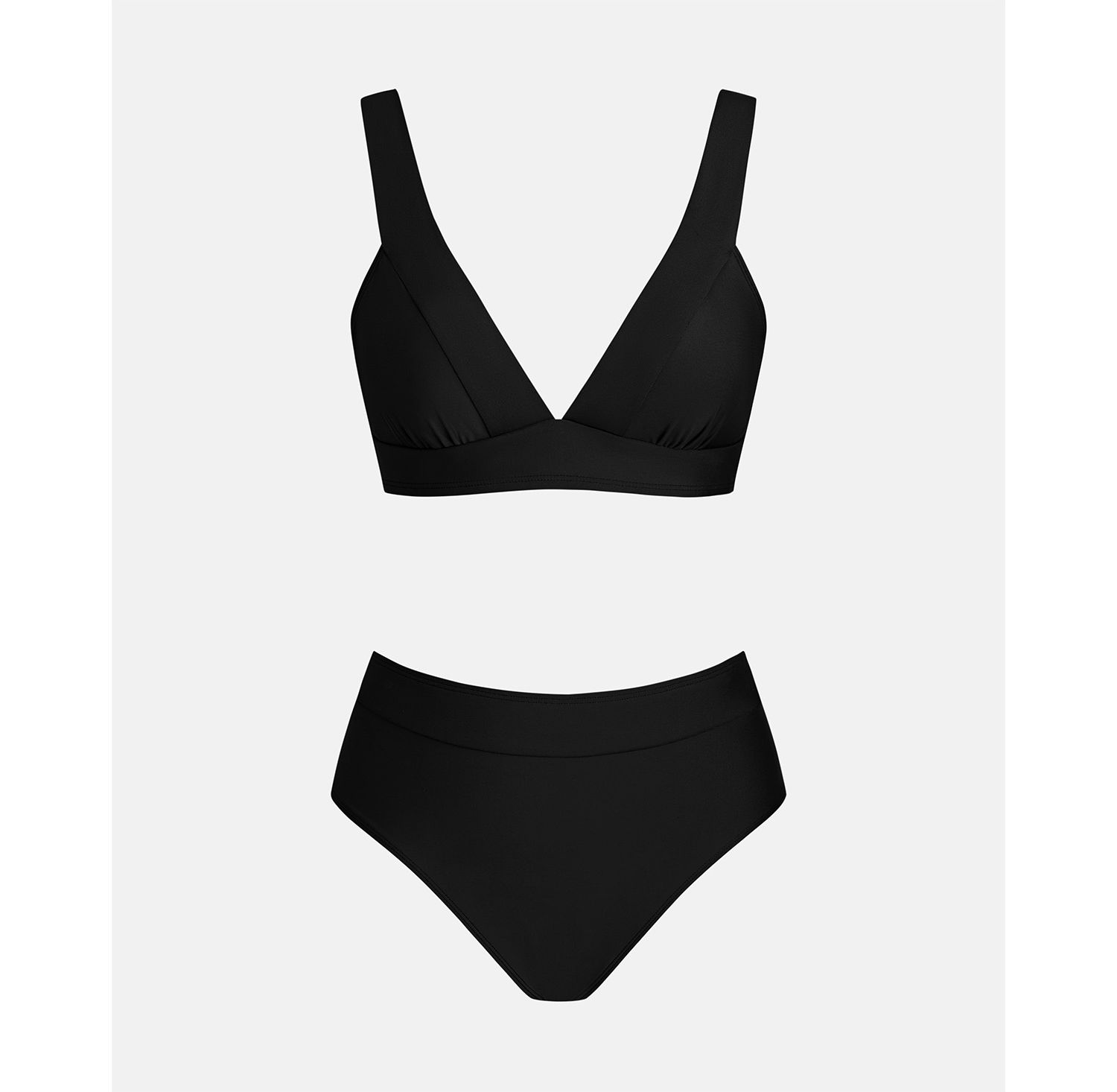 Women's V-Neck High-Waist Bikini Set with Wide Waistband