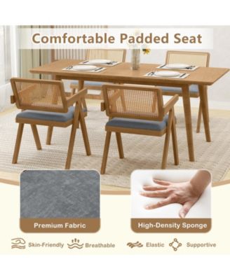 Set of 2 Rattan Accent Chairs with Padded Cushion and Rubber Wood Frame