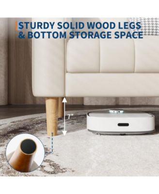 Modern 78" Faux Leather 3-Seater Sofa Couch, Deep Seat with 2 Pillows, Wood Legs, Easy Assembly