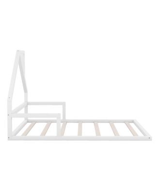 Wood Floor Bed House Shaped Headboard White Pine MDF No Box Spring