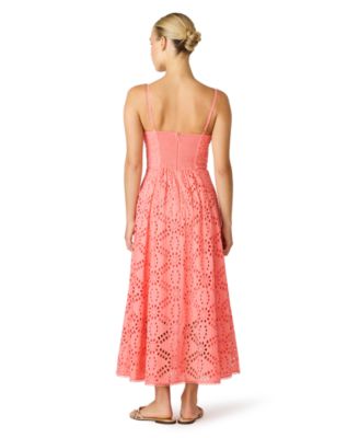 Juniors' Bow Front Eyelet Midi Sweetheart Neck Dress