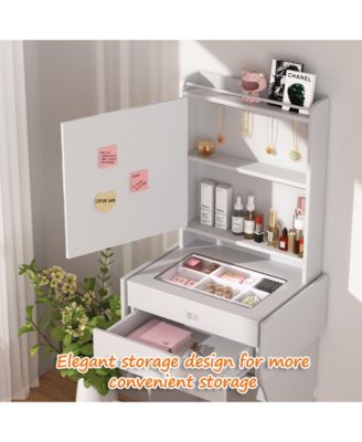 Vanity Set - White Makeup Vanity Table with Stool, Compartmentalized Drawers and Foldable Side Tables, Dressing Table for Bedrooms