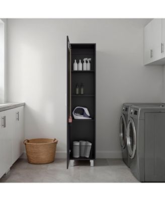 Vernon Slim Storage Cabinet with 4-Tier Shelf and Broom Hangers