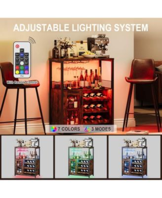 LED-Lit 3-Tier Wine Bar Cabinet with Glass Holder & Detachable Rack