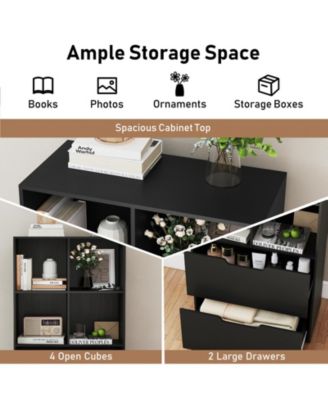 51 Inch Tall 5 Tier Bookcase with 4 Cubes and 2 Storage Drawers