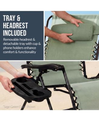 Set of 2 Extra Wide Zero Gravity Lounge Chair Recliners w/ Cup Holder