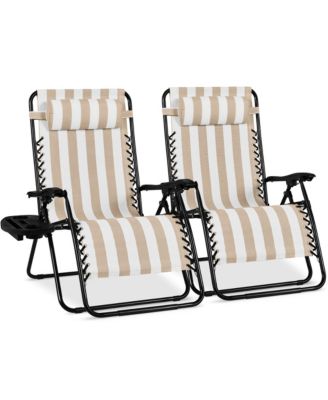 Set of 2 Extra Wide Zero Gravity Lounge Chair Recliners w/ Cup Holder