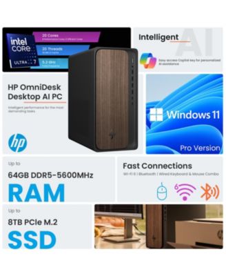 OmniDesk Tower Desktop Intel Core Ultra 7 64GB RAM Intel Graphics 4TB SSD Storage Windows 11 Pro