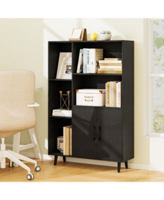 47 Inch Bookshelf with Open Cubes and Bottom Storage Cabinet