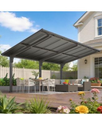 16'x10' Lean to Hardtop Metal Carport Gazebo, 10x16 Outdoor Freestanding Pergola Gazebo