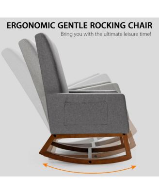 Rocking Chair High Back Upholstered Lounge Armchair w/ Side Pocket