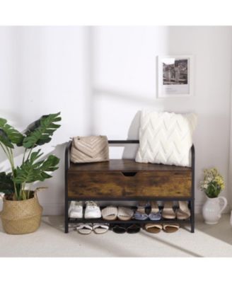 Storage Bench with Lift Top, Entryway Shoe Organizer Bench with Rack for Apartment and Hallway