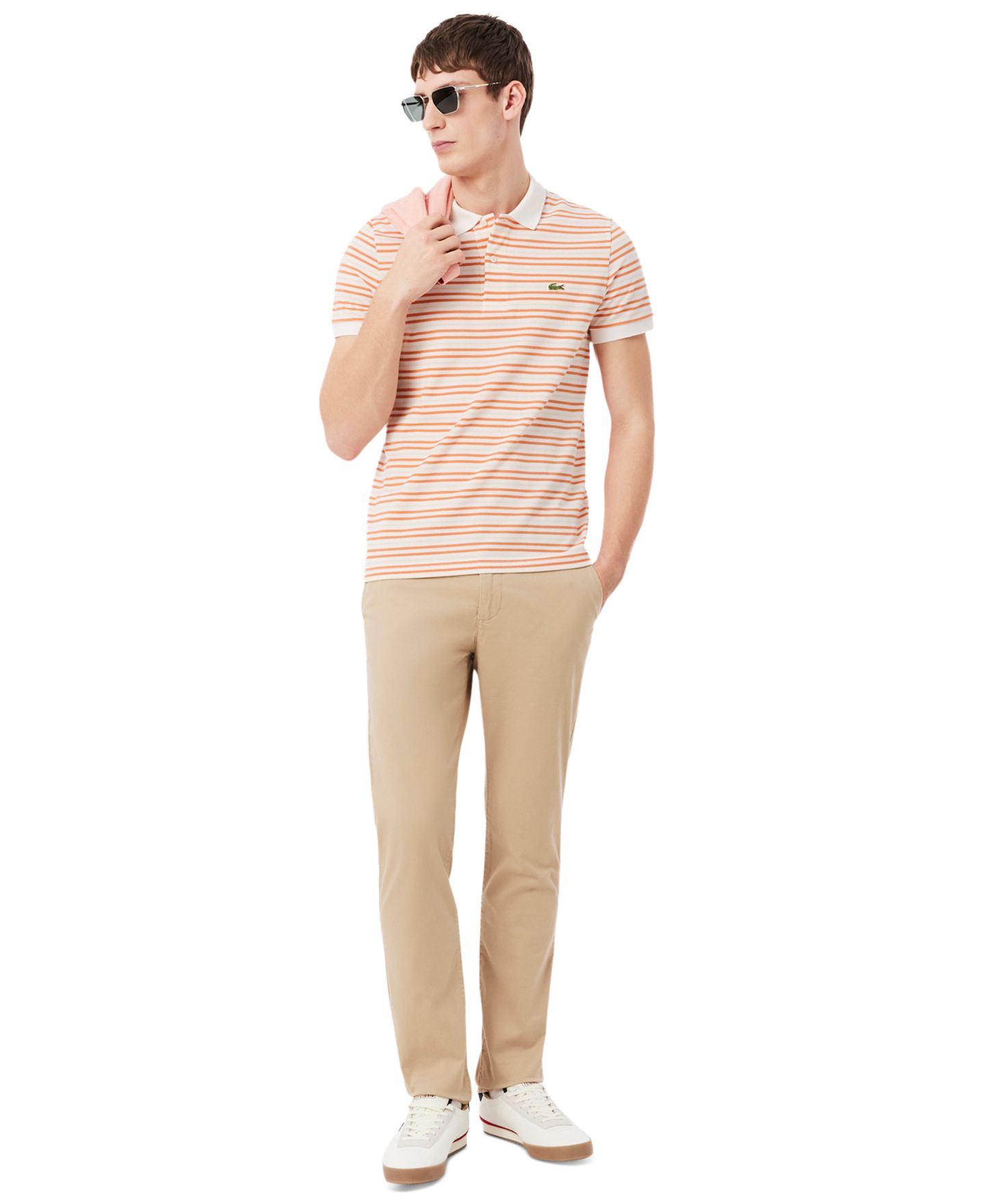 Мужское поло Lacoste Classic-Fit Striped Pique Polo Shirt, цвет: Blossom/Flour — фото 2