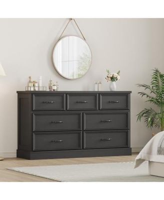 7 Drawer Dresser for Bedroom, 55'' Wide Wooden Dressers with Metal Handle, Mid Century Modern Chest of Drawers