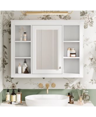 35'' x 27.5'' Bathroom Medicine Cabinet with Mirror, Wall Mounted Storage Cabinet with 6 Open Shelves