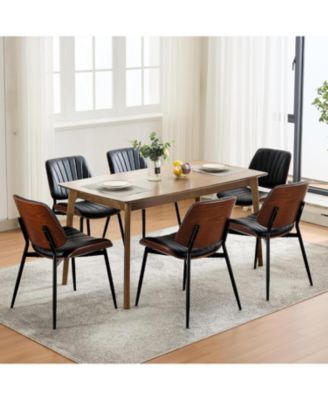 Dining Chairs Set of 6,Mid-Century Modern Upholstered Retro PU Leather Kitchen Chairs with Walnut Bentwood Back and Metal Legs Adjustable