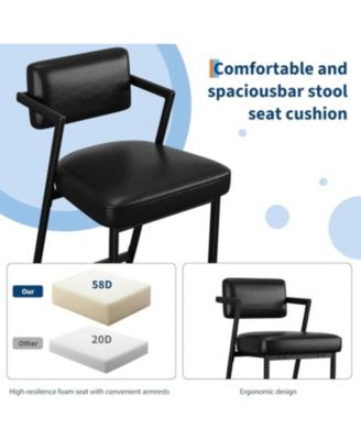 Bar Stools Set of 2 w/Backrest,27" Counter Height Bar Stool with Armrest and Footrest,Tall Bar Chairs Thick Cushion and Thickened Metal