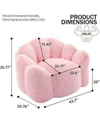 Large Bean Bag Chair, Faux Fur Reading Sofa Chair with Petal Backrest and Pull Ring, Oversize Reading Chair for Bedroom, Living Room