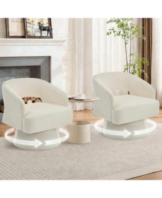 Modern Swivel Barrel Accent Chair,360 Upholstered Armchair with Striped Backrest and Plush Padding,Comfy Round Lounge Chair