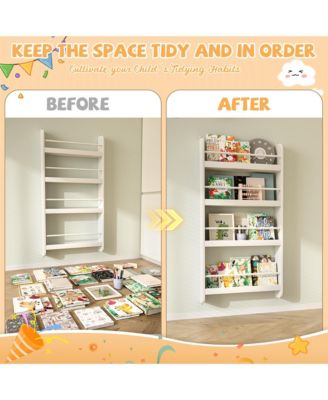 4-Tier Kids Bookshelf - Wall Mounted Bookcases, Toy and Book Storage Rack for Bedroom, Living Room and Nursery