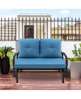 2-Person Outdoor Patio Glider Bench Swing Seat Bench w/ Seat and Back Cushions Brick