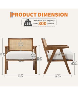 Mid-Century Farmhouse Accent Chair Set of 2 with Rattan Back