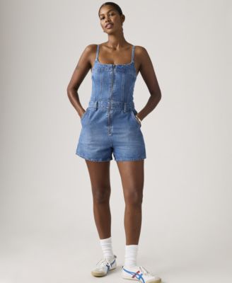 Women's Jadine Square Neck Front-Zip Cotton Romper