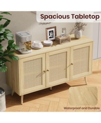 Buffet Storage Cabinet, 47.2" Rattan Sideboard with Adjustable Shelves, Modern Coffee Bar Credenza for Kitchen, Living Room, Entryway, Dining