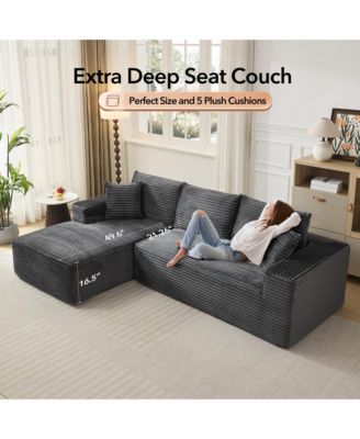 108" Sectional Couches for Living Room, L-Shaped Plush Corduroy Fabric Upholstered Modular Sectional Couches