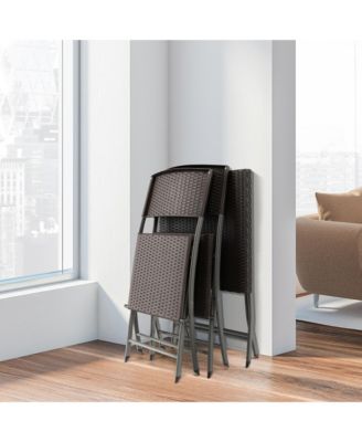 3PCS Patio Bistro Set Folding Wicker Chairs and Table Outdoor Patio Furniture Set