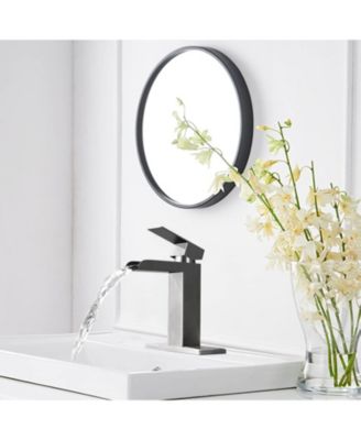 Brushed Nickel Waterfall Bathroom Faucet, Single Handle, 1/3 Hole with Deck Plate and Overflow Pop-Up Drain