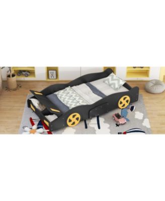 Twin Size Race Car Bed With Wheels Storage Pine Wood MDF No Box Spring
